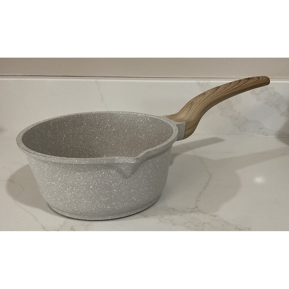 Natural Elements 1.5 Quart Pot Granite Style Cookware Pan Beige 7" Ceramic